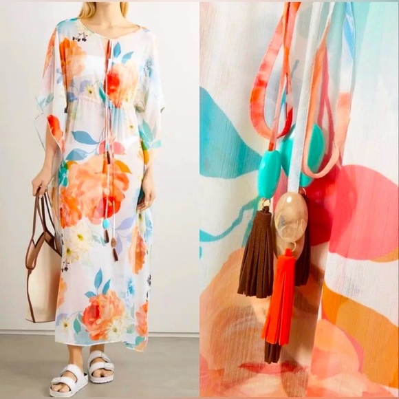 Charo Ruiz Other - CHARO RUIZ Women’s Aliya Floral Crepon Kaftan in Red Blue Orange Size Small